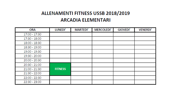 Tabella con gli orari d'allenamento del fitness